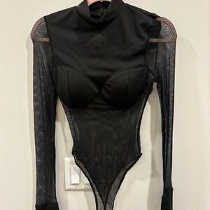 Black Mesh Long Sleeve Bodysuit